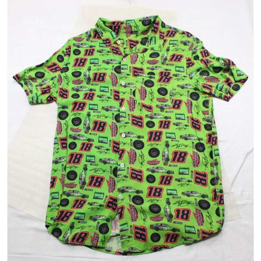Kyle Busch #18 NASCAR Racing Button-Up Shirt Green Nascar All Over Graphics
